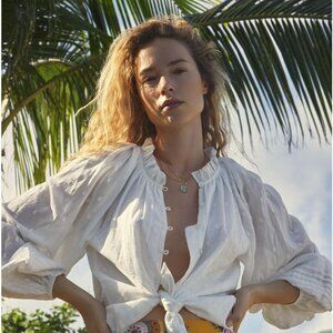 Anthropologie Cleobella Antonia White Cotton Puff Sleeve Buttondown XS